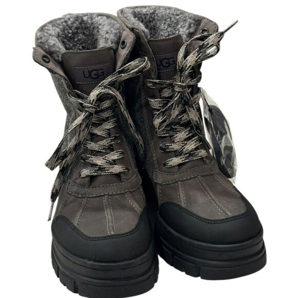 UGG 7.5 ASHTON ADDIE TIPPED SNOW BOOT GREY WATERPROOF FULL-GRAIN LEATHER WOMENS - Picture 3 of 13